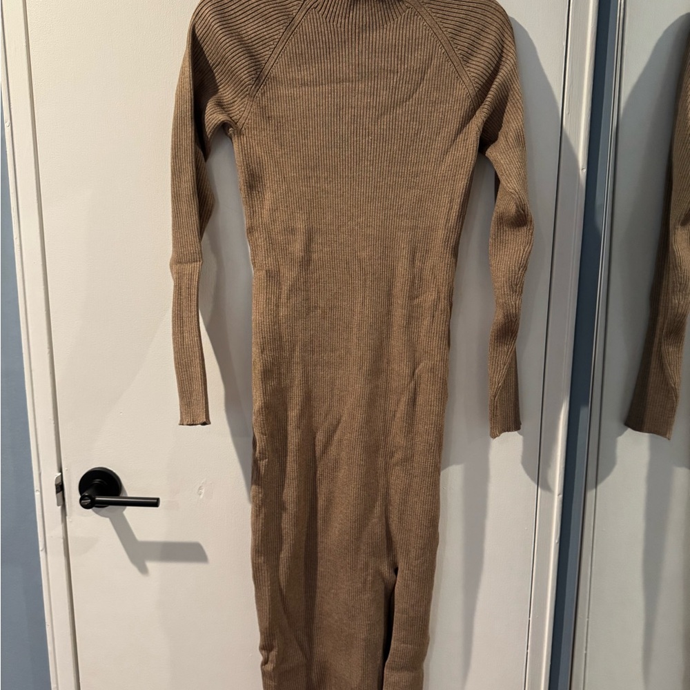 Quince Long Sleeve Brown Ribbed Dress